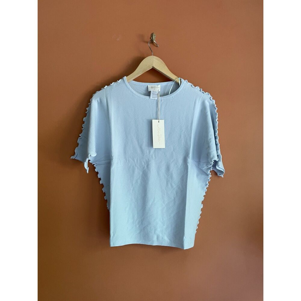 Allie Rose NWT Blue Ruffle Trim Short Sleeve Sweater Top Size M